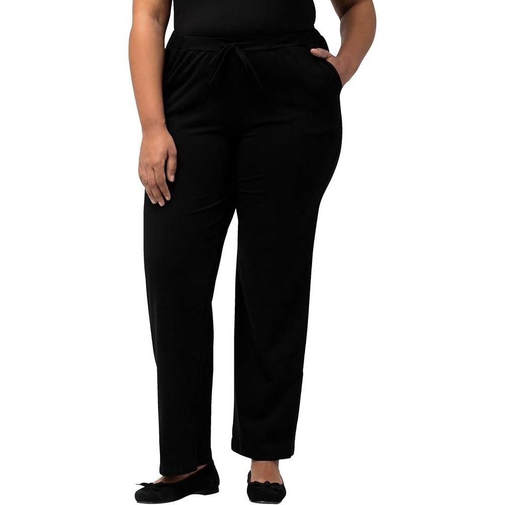 Ulla Popken Pants Womens 12-14 Black Wide Leg Cotton Stretch Jersey Lounge